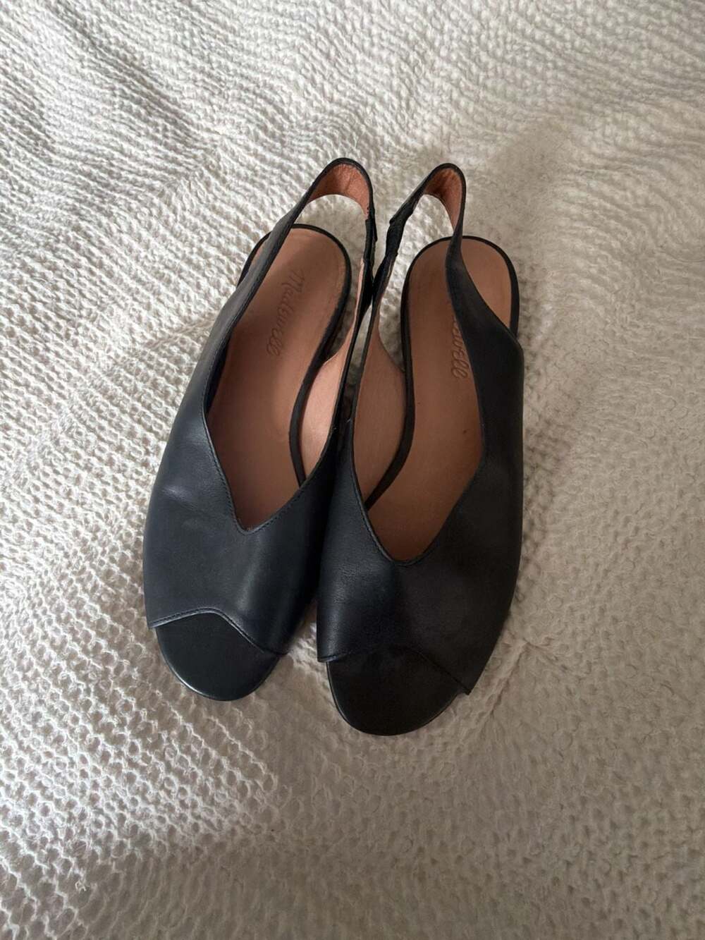 Madewell Black Leather Slingback Peep-Toe Sandals